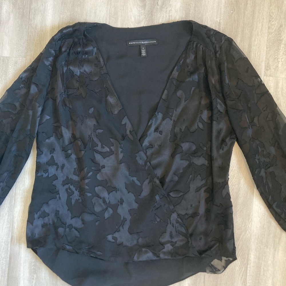 White House Black Market Floral Pattern Wrap Blouse